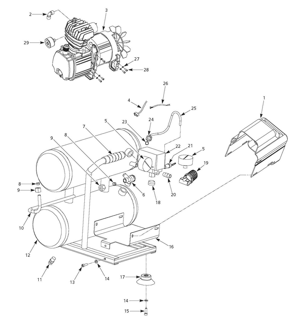 Tank Assembly Parts Diagram and Parts List for HL540210  Campbell Hausfeld Compressor